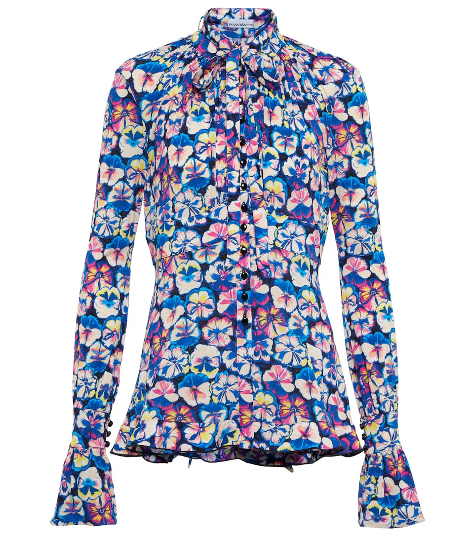 Paco Rabanne Discount Floral printed tie-neck blouse - Women ...